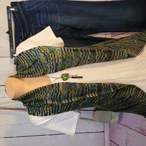 New Directions Waterfall High Low Open Loose Knit Vest in Blue Green